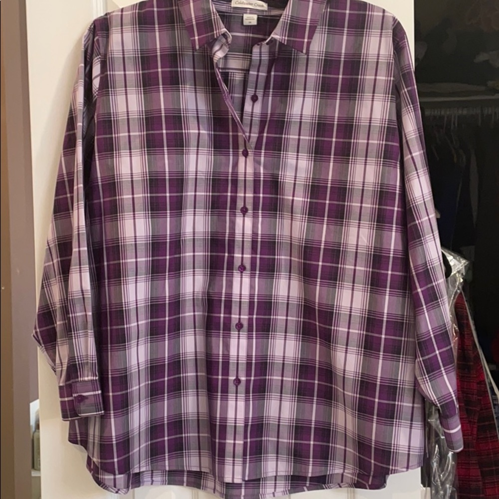 3x cold water creek purple plaid long sl shirt